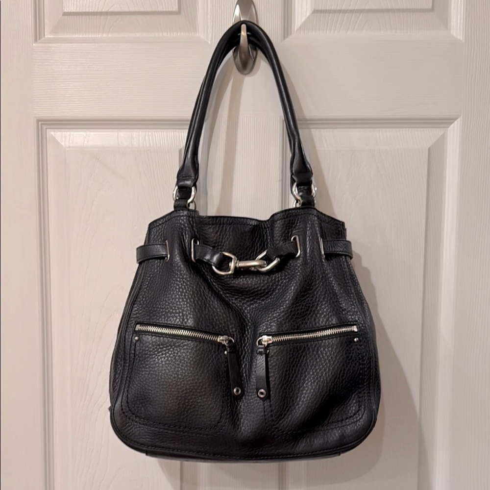 Cole Haan Black Shoulder Bag with Silver Accents